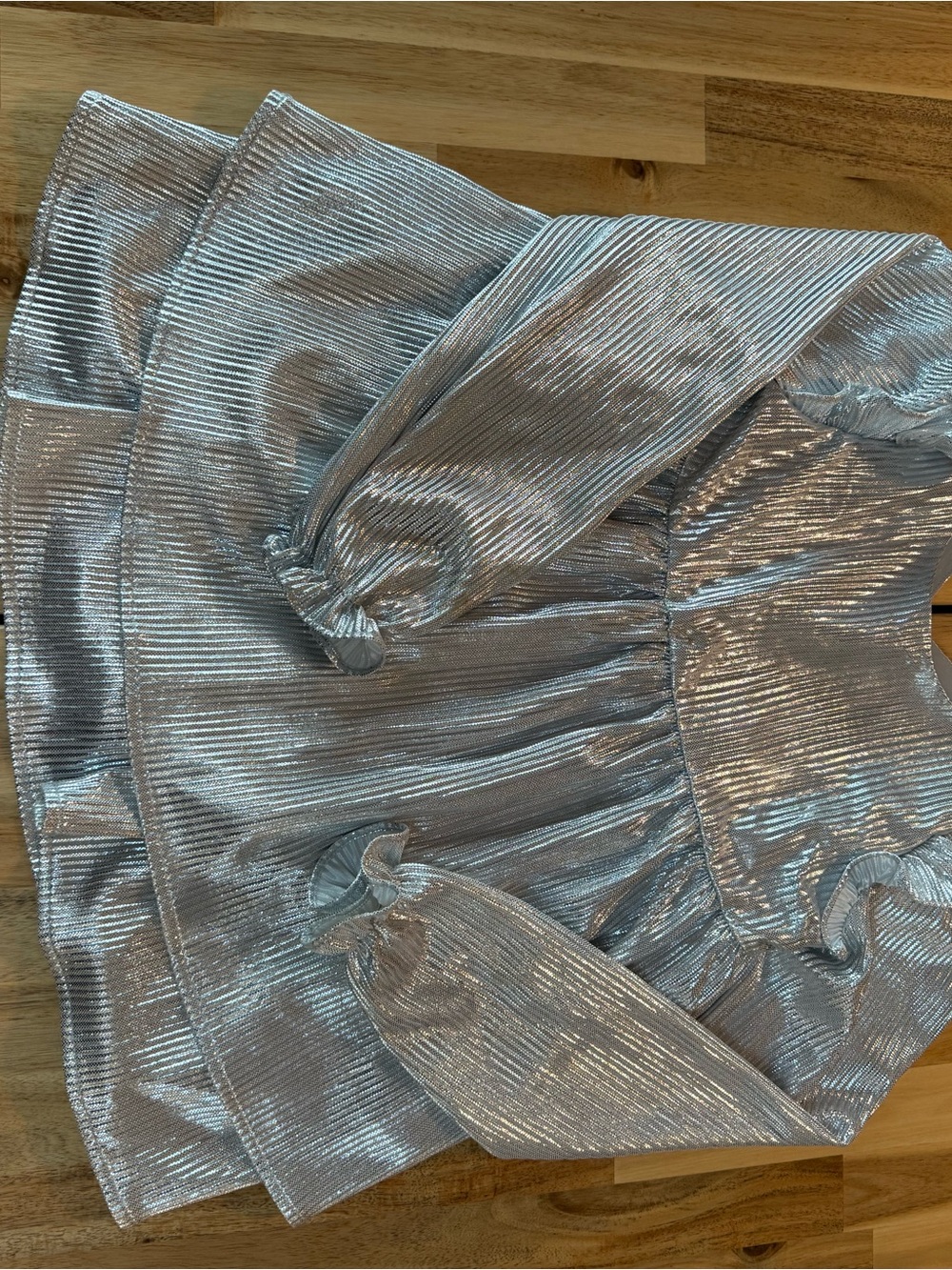 Tahari Silver Metallic Pleated Party Dress